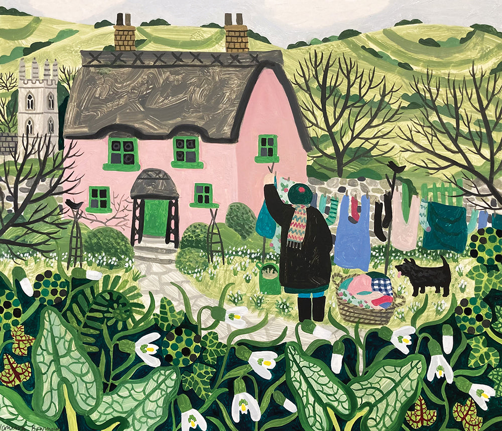A4 Print – Pink Cottage and Washing Line